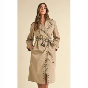 NEW Mable Embroidered Trench Coat Sz Medium Taupe and Black Neutral thumbnail 13
