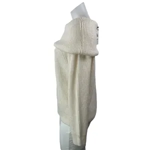 NEW MNG Mango Cream Off The Shoulder Ribbed Knit Long Sleeve Sweater Top Size M thumbnail 2