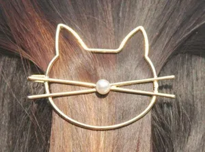 Cat Face Hair Barrette Gold thumbnail 4