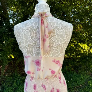 Cider Women’s Floral Halter Shirred Mini Dress‎ Peach Size M Party Cocktail thumbnail 7