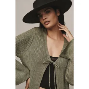 By ANTHROPOLOGIE Long Shine Cardigan‎ Sweater Green Tie Front Knitwear Small thumbnail 4
