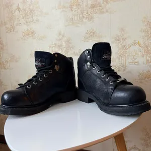 Thorogood black leather chunky heel lace up motorcycle workwear biker boots thumbnail 8