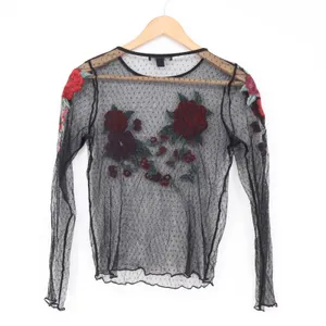 American Eagle Top Womens S Mesh Floral Embroidered Black Sheer Excellent thumbnail 3
