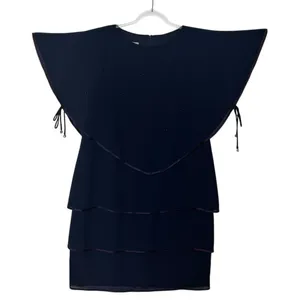 Late 1980s–1990s Patra Blue Chiffon Cape Overlay Beaded Dress Midi XL thumbnail 15