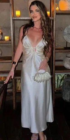 Zara dress midi maxi ivory satin tied slip evening summer wedding party thumbnail 12