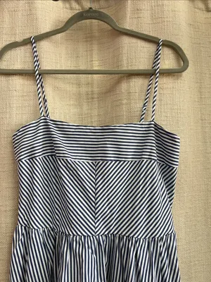 Navy White Striped Midi Dress Spaghetti Strap Size L thumbnail 5