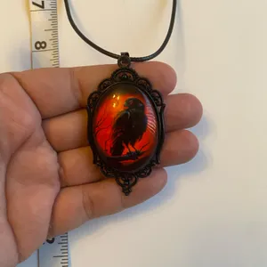 Red Moon Eagle Cameo Necklace Gothic Style Glass Pendent Choker Mystic Witch Jew thumbnail 14