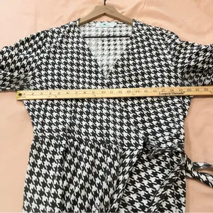 Passion Lilie Houndstooth Cotton Black White Ruffle Hem Mini Wrap Dress Size XL‎ thumbnail 14