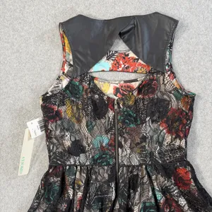 CHORD Juniors Size 7 Black Multi-Color Floral Lace Sleeveless Fit & Flare Dress thumbnail 13