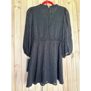 NWT Lulus Forever In My Heart Black Striped Balloon Sleeve Mini Dress Party Sz S thumbnail 6