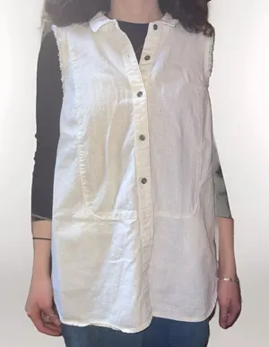 Free People Vest m button Down Fringe Boho Natural Top Linen tunic Lagenlook thumbnail 1