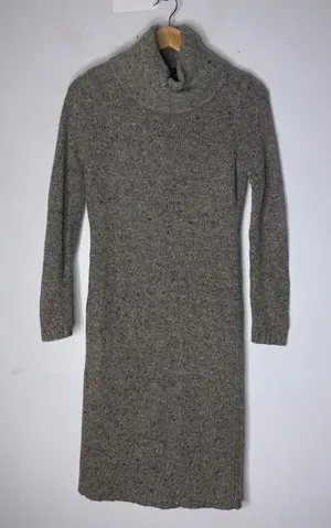 Lauren Ralph Lauren Grey Wool Alpaca Blend Cowl Neck Midi Sweater‎ Dress Small thumbnail 1