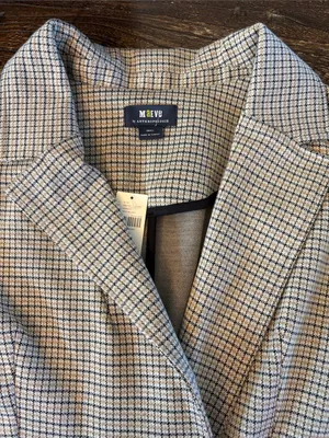 Maeve Anthropologie Collegiate‎ Knit Blazer Asymmetrical Check Brown Small NWT thumbnail 4