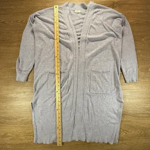 Debut Cardigan Women's Small Gray Open Front Long Knit Duster Pockets Minimalist thumbnail 7