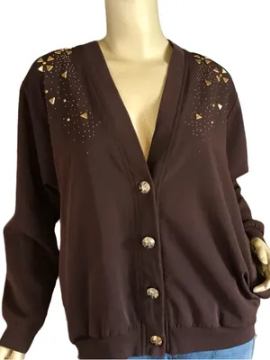 Vintage 1980'S Brown Nylon & Gold Stud Cardigan/Jacket (L) thumbnail 2