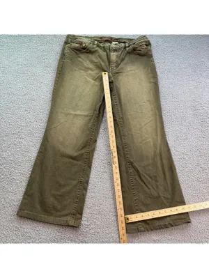 Baby Phat Olive Green Wide Leg Y2K Jeans Women's 12 Embroidered Logo Low Rise thumbnail 4