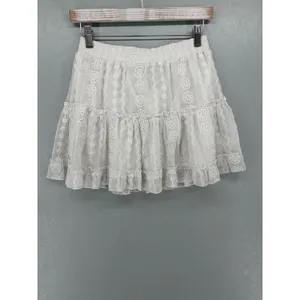 Forever 21 Womens Skirt White Eyelet Ruffle Tiered Boho‎ Mini M thumbnail 3