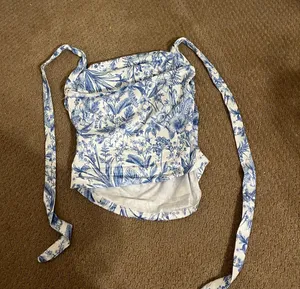 SheIn Blue and white floral halter top thumbnail 2