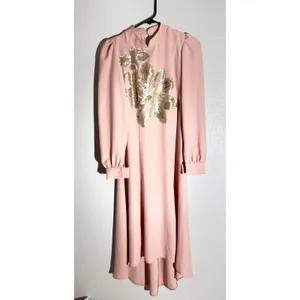 Pinar Şems Pink Long Sleeve Pleated Maxi Dress with Ruffle Neck – Small (EU 36) thumbnail 8