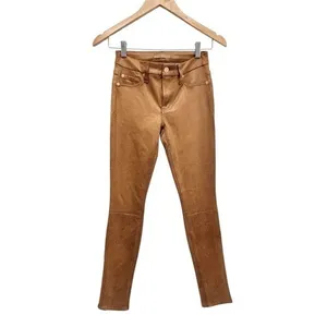 7 For All Mankind Skinny Pants Cognac Brown Crackle Metallic Size 24 NEW thumbnail 2