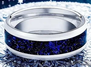 Women’s Luxury 316L Stainless Steel Silver Nebula Design 8mm Band Size 7 thumbnail 1