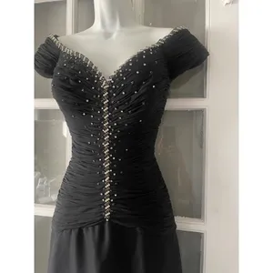 Jovani New York Black Off Shoulder Ruched Rhinestone Embellished Gown Size 14 thumbnail 3