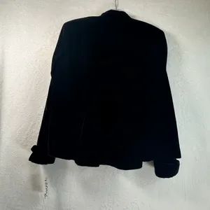 Patra Black Velvet Open Front Evening Jacket Cuffed Sleeves Made in USA Size L thumbnail 2