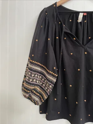 PILCRO | ANTHROPOLOGIE Calanthe Top Embroidered Dark Boho Bohemian Size S thumbnail 6