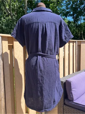 Weatherproof Vintage 100% Cotton Gauze Navy Short Sleeve Belted Shirt Dress Sz M thumbnail 5