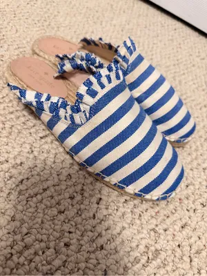Kate Spade Laila Blue White Striped Espadrille Mule Slides Ruffle Trim Size‎ 7.5 thumbnail 5