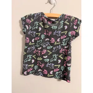 One Step Up T-Shirt Girls M 5/6 Black Neon Unicorn Rainbow Love Print Tee thumbnail 3