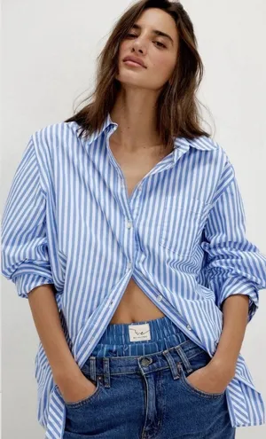 NEW Free People Sabine Striped‎ Articulated Button up Shirt Preppy Coastal XL thumbnail 1