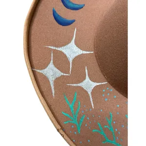 Handmade Painted Moon Mermaid Celestial Boho Rancher Western Hat Gypsy Whimsical thumbnail 8