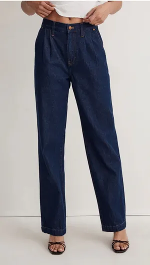 Madewell Baggy Straight Jeans in Woodham‎ Wash: Pleated Edition thumbnail 1