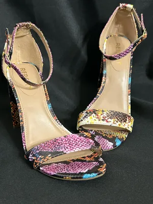 Report Multicolor Snakeskin Ankle-Strap Block Heel Sandal Pink/Yellow/Blue 8.5 thumbnail 2