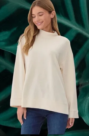 MAEVE NWOT | Anthropologie Oversized Mock Neck Sweatshirt Cream, XL thumbnail 1