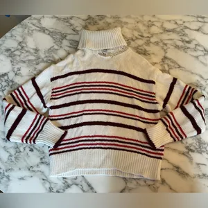 NWT Madewell Ribbed Cotton Turtleneck Sweater Stripe M front collar separated thumbnail 6