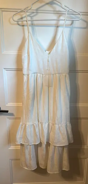 NWT White Spaghetti Strap ruffled tiered dress thumbnail 1