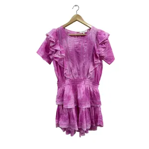 LoveShackFancy Natasha Mini Dress Begonia Hand Dye Pink Ruffle Lace Size M thumbnail 7