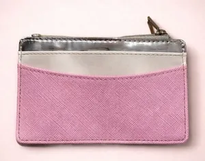 Crossi Pink & Silver Zip Card Holder Wallet – Compact Slim Coin Purse thumbnail 1