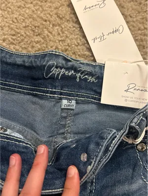 E281 copper flash 10 curvy mid rise bootcut jeans sparkle cute comfy thumbnail 6