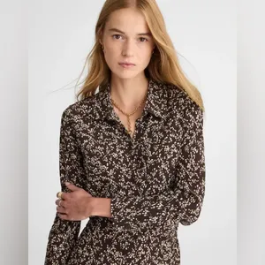 Madewell Ruched Midi Shirt Dress Size 12 Black Ivory Floral NWT thumbnail 3