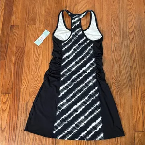 Lola‎ by AFG Ruched Activewear dress Built-in bra Black White size S NWT thumbnail 2