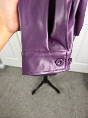 Badgley Mischka Purple Faux Leather Oversized Shirt Jacket Shacket M NWOT thumbnail 4