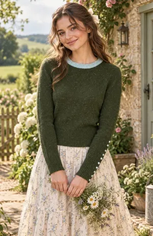 Anthropologie SLEEPING ON SNOW Green Cashmere Wool Button Sweater Knit Small thumbnail 1