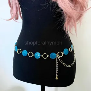 Gold Y2K Blue Marbled Disc Chain Belt, Fits 20.5-43 Inches, X7GA1270 thumbnail 2