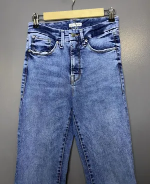 Good American Good Legs Flare Jeans Womens 6/28 Medium Wash Frayed Hem Denim thumbnail 1