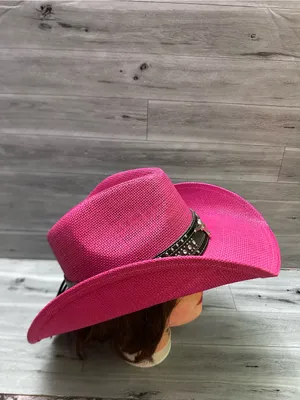 Silver Rodeo Women's Pink Straw Cowboy Hat with Studded Western Band thumbnail 2