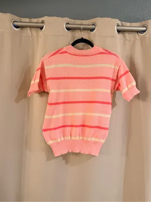 Women’s Pink,Cream,Red Sweater Short Sleeve Top thumbnail 2