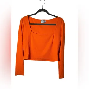 Princess Polly Bright Orange Long‎ Sleeve Square Neck Ribbed Crop Top Size US 12 thumbnail 2